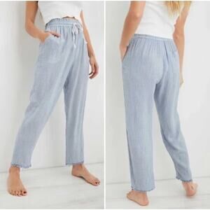 Aerie Real Good Gauze High Waisted Pant Size Small Pinstripe Blue & White